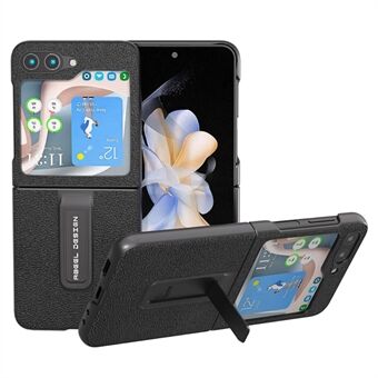 ABEEL Samsung Galaxy Z Flip5 5G Litchi Texture Takakansi Jalusta aitoa lehmännahkaa + PC-puhelinkotelo