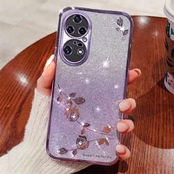 Gradient Color Glitter Powder -puhelinkotelo Huawei P50 Pro 4G:lle, tekojalokivikukkakuvioinen TPU-suojus