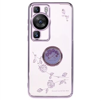 Galvanoitu Kickstand TPU-kotelo Huawei P60:lle, kukkakuvioinen tekojalokivi matkapuhelimen suojus