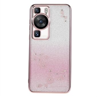 Kukkakuvioinen tekojalokivipuhelinkotelo Huawei P60:lle, Gradient Glitter -pehmeä TPU-suojus