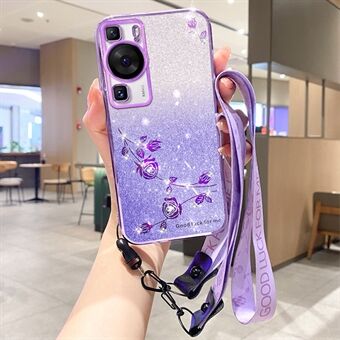 Huawei P60 / P60 Pro Strap Design TPU -kotelolle Glitter strassikoristeinen kukkakuvioinen puhelimen kansi