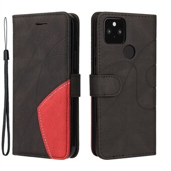KT Leather Series-1 Dual-Color Contrast PU Leather -lompakkokotelo seisontatuen kera sekä rannelenkki Google Pixel 5 XL -puhelimelle - Musta