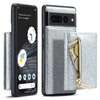 DG.MING M3 -sarja Google Pixel 7 Pro 5G -puhelimen Glitter Bling -jauheella päällystetty PU-nahkainen magneettikiinnitteinen putoamissuojattu puhelinkotelo, irrotettava PC+TPU -tukijalka-lompakkopuhelinkotelo.