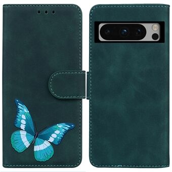 PU-nahkainen lompakkokansi Google Pixel 8 Pro -laitteelle, ihokosketus, perhosenpainatus, kääntyvä telinepuhelin kuori
