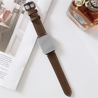 Profiilin ompelu aitoa nahkaa mustalla hihnalla Apple Watch Series 6 / SE / 5/4 44mm / Series 3 2 1 -kello 42mm
