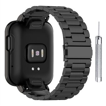 304 ruostumattomasta Steel valmistettu kolmen helmen kellohihna kellokotelon suojalla + asennustyökalu Xiaomi Redmi -kellolle / Mi Watch Lite -musta