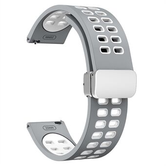 22 mm:n silikonikellon hihna Garmin Forerunner 265 / Honor Watch GS 3i -kellolle, kaksivärinen magneettinauha hopeisella taittuvalla soljella