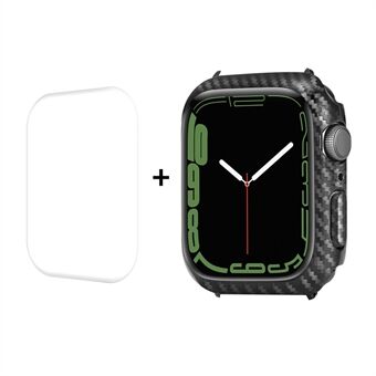 ENKAY Carbon Fiber Texture Smart Watch PC kotelo, jossa täysin peittävä kaareva PET näytönsuoja Apple Watch Series 7 45 mm:lle