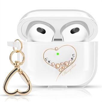 KINGXBAR Heart -sarjan strassit TPU-kuulokkeiden kotelon suojus Kannettava pudotuksenkestävä latauskotelon suojus avaimenperällä Apple AirPods 3:lle - Champagne Gold