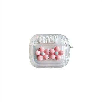 Apple AirPods 3:lle söpölle vaaleanpunaiselle kukkaiselle kuulokekotelolle Pehmeä TPU-kuulokkeiden iskunkestävä suojakuori ja jousinauha-avaimenperä