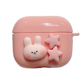 For Apple AirPods Pro Soft Durable TPU Earphone Case Cute Rabbit Stars Protective Cover with Flower Pear Handy Strap