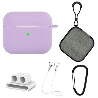 5 kpl / sarja Apple AirPods 3 kannettavalle suojakotelolle, kuulokkeet, pehmeä silikonisuojasarja, jossa avaimenperä / kuulokepidike / katoamaton niskahihna / säilytyskotelo