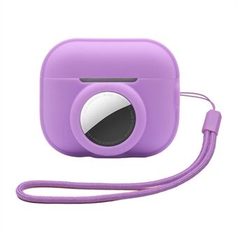 Silikonikotelo Apple AirPods Pro 2:lle ja Apple AirTagille, 2-in-1 putoamaton kuulokepaikannussuoja hihnalla - violetti