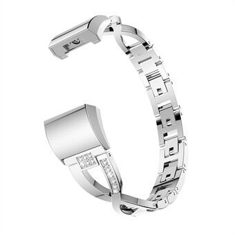 X-muotoinen tekojalokivi-koristelevy alumiiniseoksesta Watch Band Fitbit Charge 2: lle