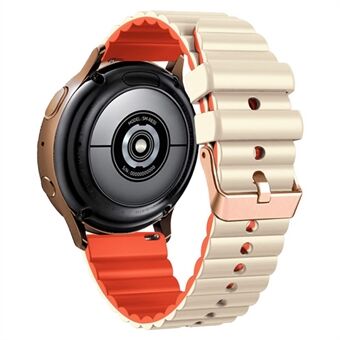 Horisontal Stripes kellonranneke Samsung Galaxy Watch6 / Watch6 Classic / Watch 5 / Watch 5 Pro / Watch4 / Watch4 Classic , kaksivärinen 20 mm silikoniranneke ruusukultaisella soljella