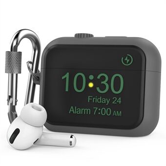 AHASTYLE PT104 Apple AirPods Pro -kuulokkeille Silikonikotelo Digitaalinen kello Näyttö Suunniteltu kuulokkeiden latauskotelon kansi karabiinilla