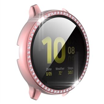Samsung Galaxy Watch Active2:lle 40 mm tekojalokivi Decor Galvanoitu PC-kellon kotelo, jossa karkaistu lasi näytönsuoja