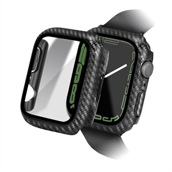 ENKAY HAT Prince Apple Watch Series 8/7 41mm hiilikuitutekstuuri PC-kotelo, jossa karkaistu lasi näytönsuoja Kosketusherkkä HD puskurin suojakuori