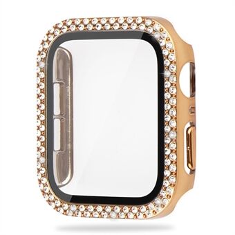 Apple Watch Series 8 45 mm Double tekojalokivikoristeen suojakuorelle kova PC-puskurin runko karkaistulla lasilla näytönsuojalla