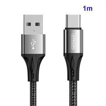 JOYROOM 1M nailonpunottu Type-C USB Data Sync -latauskaapeli Samsung Huawei Xiaomi -puhelimelle - musta