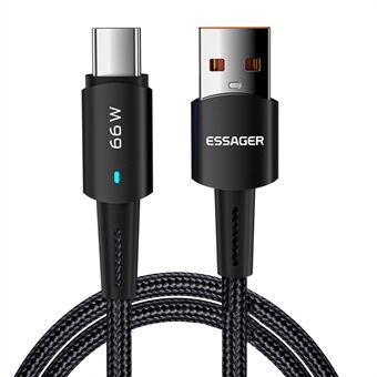 ESSAGER 2m USB C -laturijohto Premium -punottu USB A - Type C 6A lataustiedonsiirtokaapeli Pikalataus älypuhelimille Tabletit Kannettavat