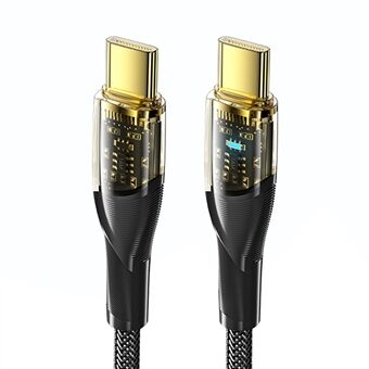 ESSAGER 2m USB-C -latauskaapeli 100 W pikalataus LED-valo läpinäkyvä Type-C 480Mbps päivämäärän siirto punottu johto