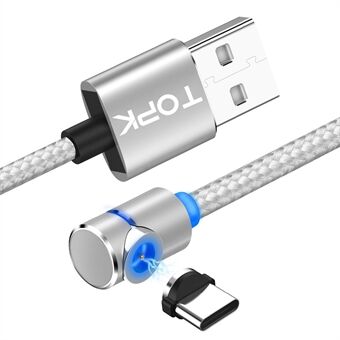 TOPK AM30 kyynärpään muotoinen magneettinen USB Type-C nylon-punottu latauskaapeli Samsung Huawei Xiaomille