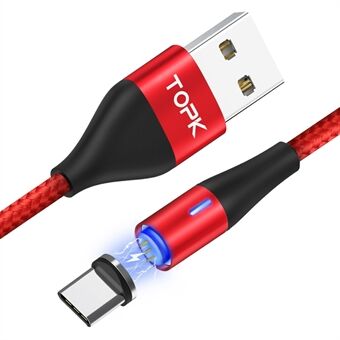TOPK AM60 Magneettinen USB Type-C Nylon punottu laturikaapeli Samsung Huawei Xiaomi