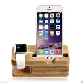 DCR-003 Natural Bamboo Wood Charging Dock Base Monitoimipuhelintelineen Stand pidike Apple Watch iPhonelle