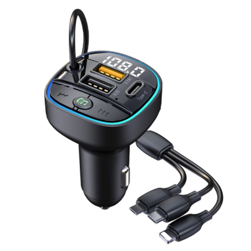 CS3 USB+USB-C 66W Car Charger MP3 Player Bluetooth FM Transmitter Car  Charger with 3 Charging Cables