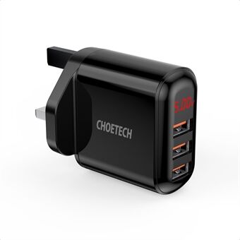 CHOETECH Q5009 5V-3.4A 3 USB-porttia seinälaturi digitaalisen näytön puhelimen lataussovitin