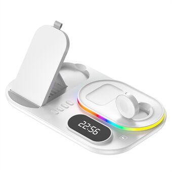 A06 4-in-1 -puhelinkello, kuuloke, langaton laturi, digitaalikello 15 W:n puhelimen langaton Stand RGB-valolla ( Samsung Smart Watchille)