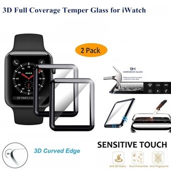 3D Full Cover karkaistu lasi näytönsuoja Apple Watch Series 3 2 1 38mm - 2 kpl