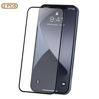 BASEUS 2 PCS 0,23 mm koko näytön peitto Kaareva karkaistu lasikalvo iPhone 12 Pro Max 6,7 tuumalle - musta