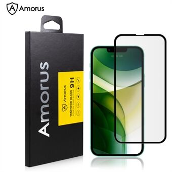 AMORUS Silkkitulostus High Definition Full Glue karkaistu lasikalvo koko näytön peittävä suojasuoja iPhone 13 Pro Max 6,7 tuumalle - musta