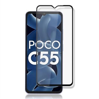MOCOLO Xiaomi Poco C55 4G Silk Printing Näytönsuojalle Toissijainen karkaistu karkaistu lasi kirkas kalvo - musta