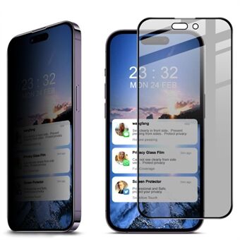 IMAK koko näytön suojakalvo iPhone 14 Pro, Spy esto Yksityisyyden suoja karkaistu lasi kokoliimakalvo
