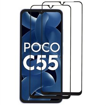 2 kpl / pakkaus Täyspeittävä näytönsuoja Xiaomi Poco C55 4G , silkkipainatus musta Edge karkaistu lasi kirkas kalvo
