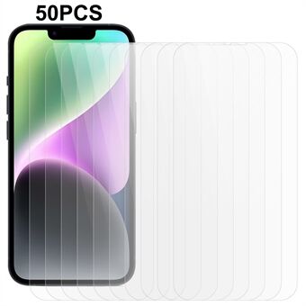 50 kpl / setti karkaistu lasi näytönsuoja iPhone 14 Plus kirkkaalle 0.3mm 2.5D Arc Edge HD puhelimen näytönsuojalle