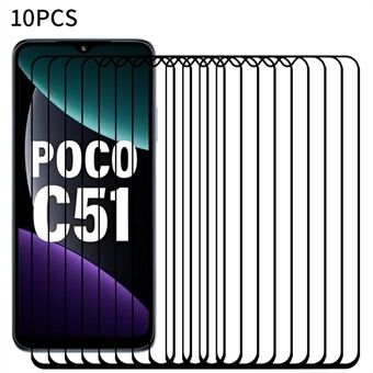 RURIHAI 10 kpl täyskantinen näytönsuoja Xiaomi Poco C51 4G:lle, korkea alumiinipii lasi, toissijainen karkaisu 0,26 mm kirkas kalvo