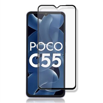 AMORUS Xiaomi Poco C55 4G karkaistu lasi silkkitulostuspuhelimen näytönsuoja Full Cover koko liimakalvo - musta
