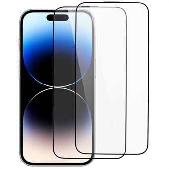 2 kpl iPhone 15 Pro :lle silkkitulostus koko näytön suojakalvo Paksu liima korkea alumiinipii lasikalvo pölynsuojaverkolla