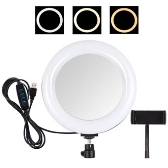 PULUZ Ring 7,9 tuuman 20 cm:n USB 3 -moodia himmennettävät kaksivärinen lämpötila LED kaareva valo Selfie-valokuvausvideorengasvalot peilillä