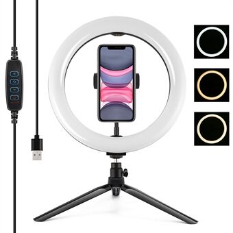 PULUZ PKT3072B 10,2 tuuman 26 cm himmennettävä kaksivärinen lämpötila LED kaareva hajavalokuvaustäyttövalot puhelimen kiinnikkeellä ja selfie-kaukosäätimellä