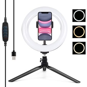 Ring PKT3073B 7,9 tuuman 20 cm rengasvalo + pöytäjalustalle kiinnitettävä USB 3 -moodia himmennettävissä kaksivärilämpötila Ring Selfie-valokuvaus LED-rengasvalot puhelimen kiinnikkeellä