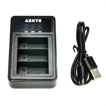 AZKTE AT1262 3-paikkainen akkulaturin toimintakameran akun lataustelakka LCD-näytöllä GoPro Hero 10/9 -laitteelle