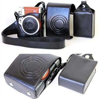Fujifilm Instax Mini 90 synteettiselle nahkaiselle kameralaukun suojakotelolle, jossa on kalvokotelo ja kaulahihna