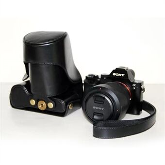 PU-nahkainen kameran suojakotelo + hihna Sony a7R:lle 28-70 mm objektiivilla