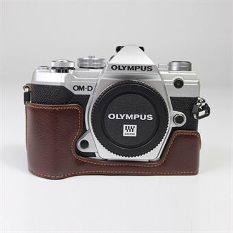 Aitoa nahkaa, puolipohjainen kameran suojalaukku Olympus E-M5 Mark III:lle