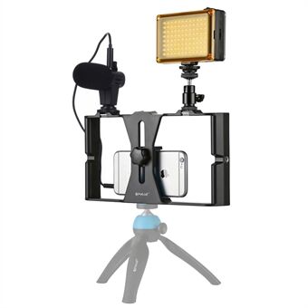 PULUZ PKT3022 3-in-1 mobiilivideotallennusvideolaitesarjat [mikrofoni + vloggauslaite + täyttövalo] - sininen
